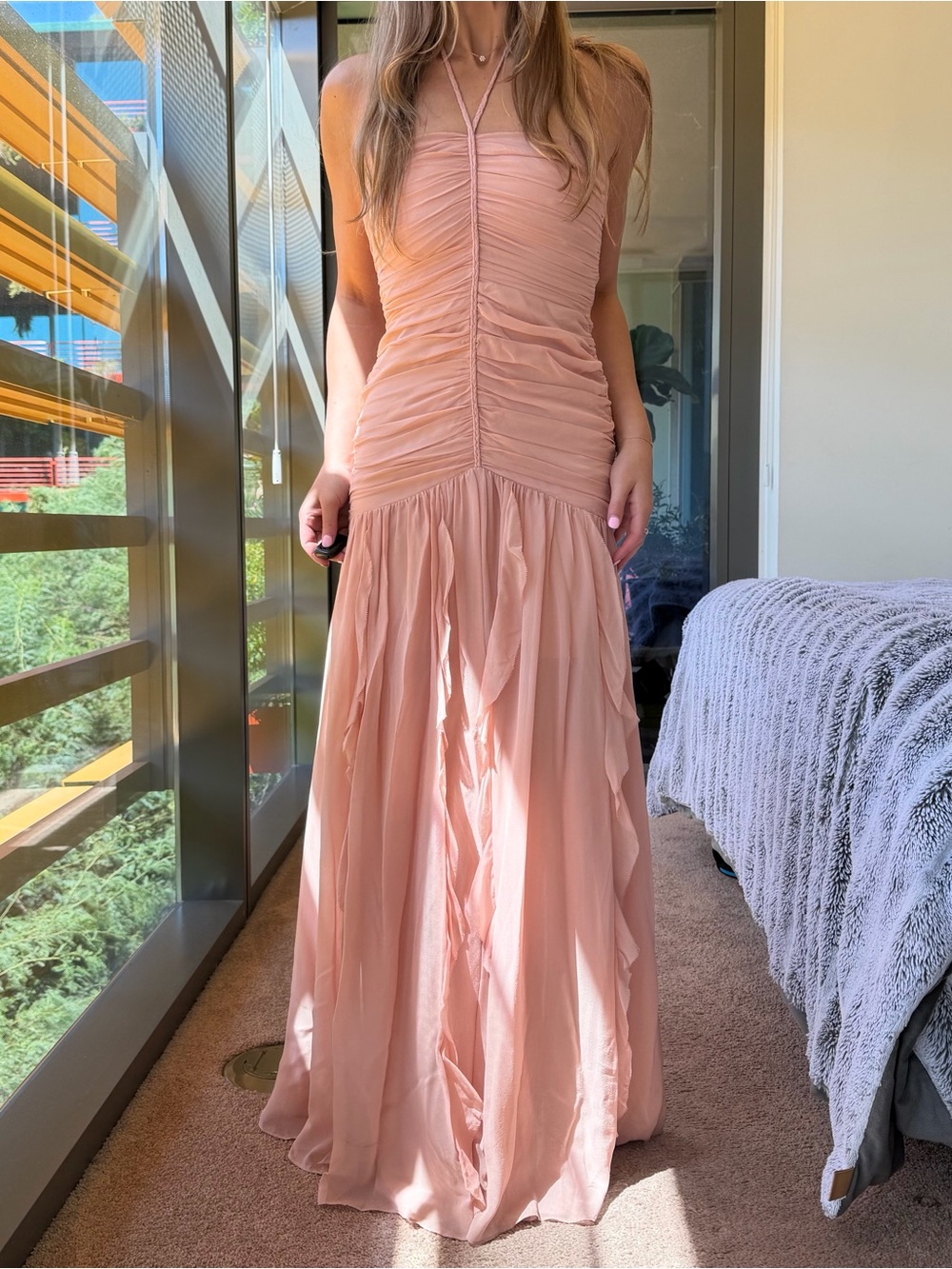 Veronica Beard Lucine Halter Ruched Fit-And-Flare Maxi Dress